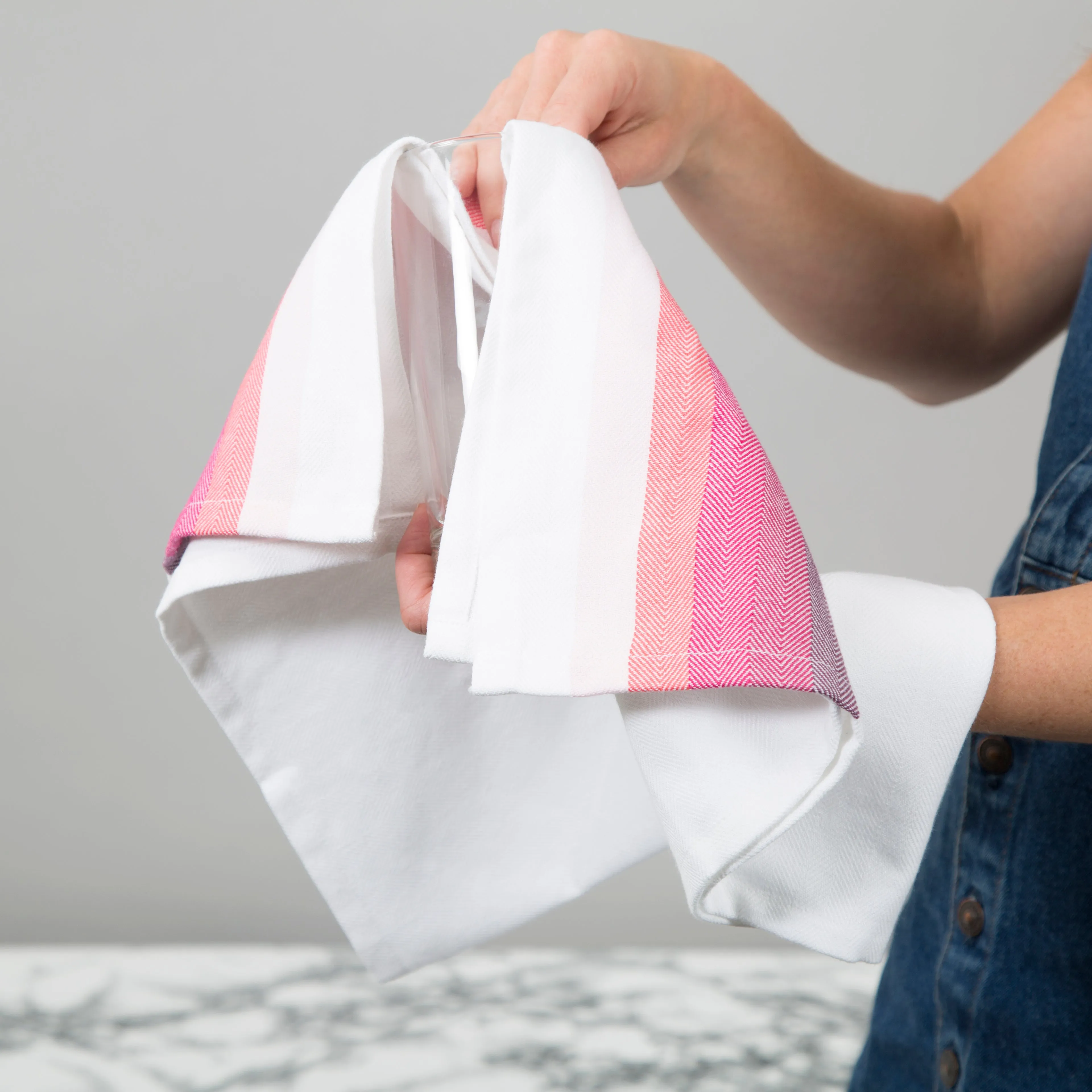 Set of 5 Multi-Coloured Herringbone Cotton Tea Towels in Six Colours