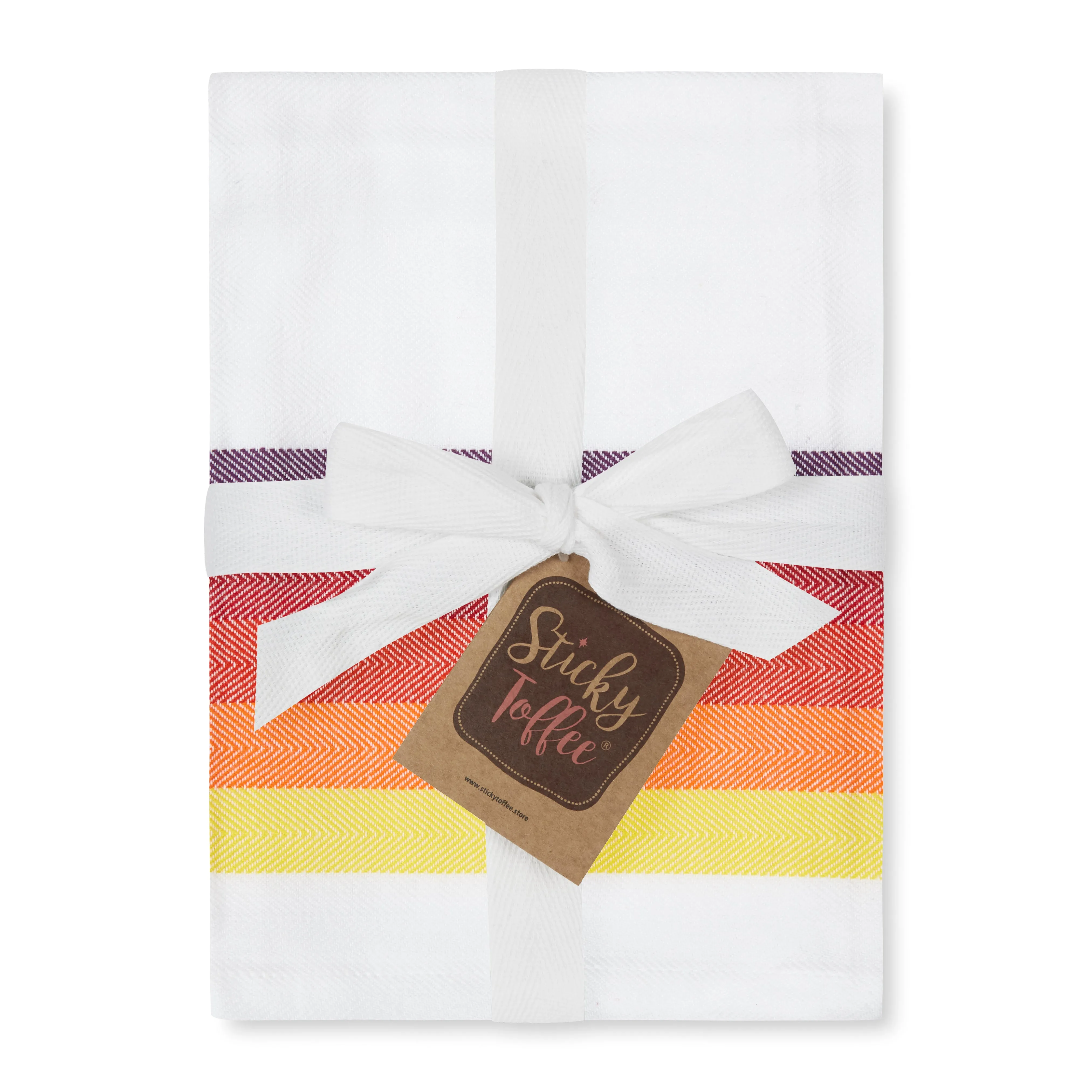 Set of 5 Multi-Coloured Herringbone Cotton Tea Towels in Six Colours