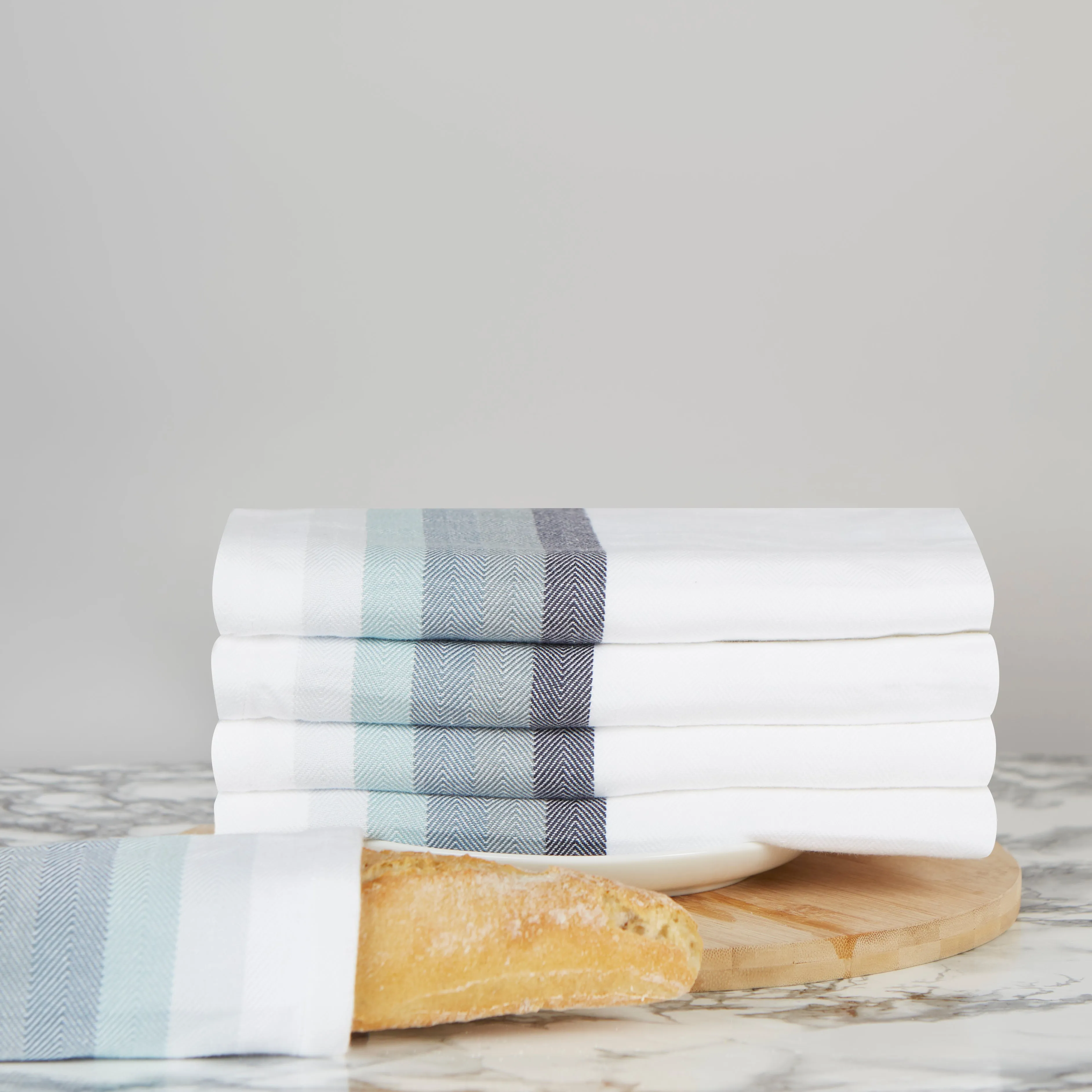 Set of 5 Multi-Coloured Herringbone Cotton Tea Towels in Six Colours