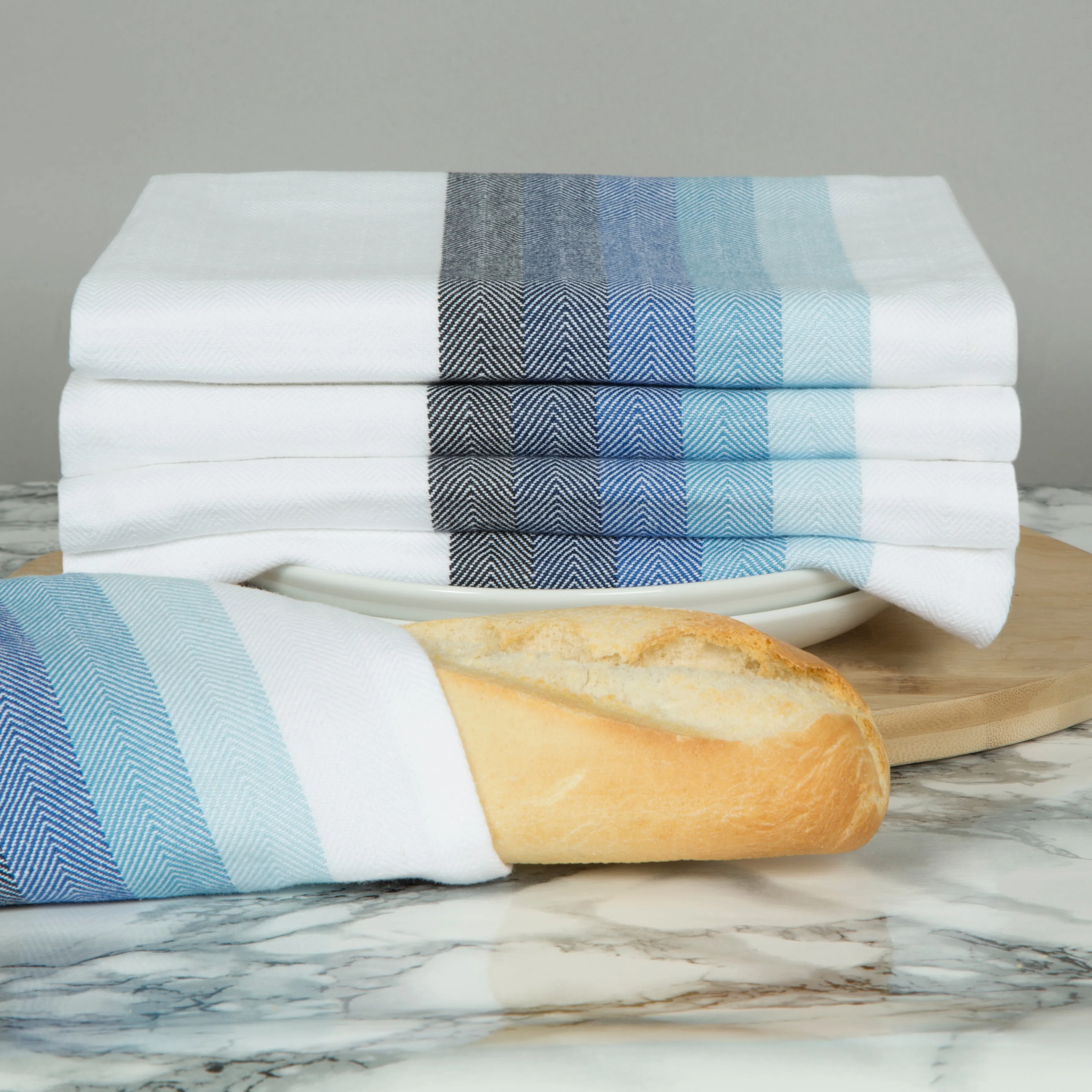 Set of 5 Multi-Coloured Herringbone Cotton Tea Towels in Six Colours