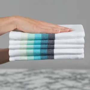 Set of 5 Multi-Coloured Herringbone Cotton Tea Towels in Six Colours