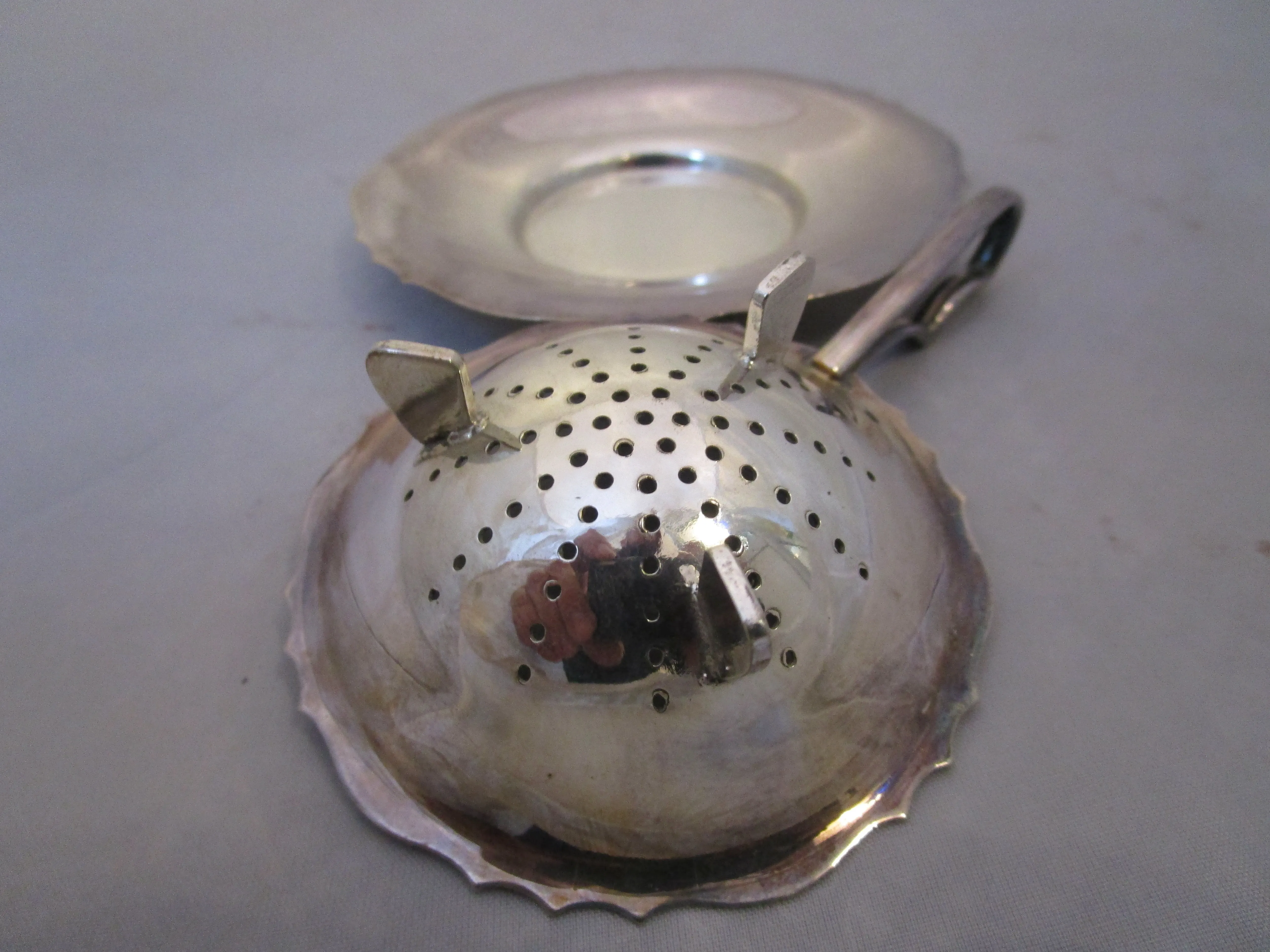 Silver Plate Tea Strainer On Stand Antique Edwardian c1910