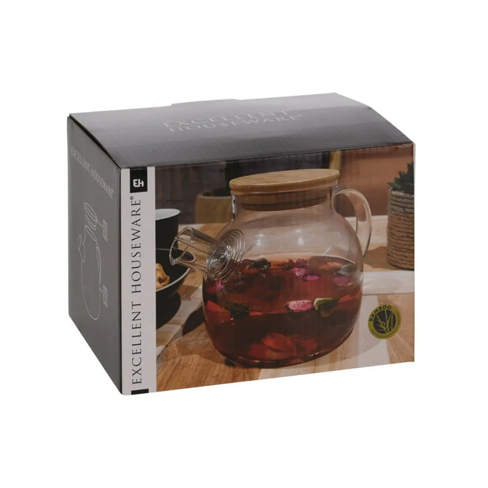 1 Litre Heat-Resistant Borosilicate Glass Teapot with Eco-Friendly Bamboo Lid – Perfect for Tea Lovers