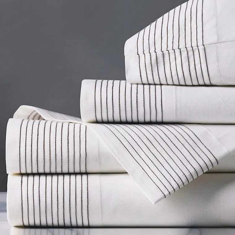 Tidal Stripe Dove Gray Chain Stitch Sheet Set