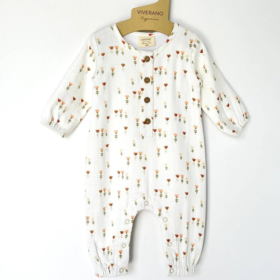 Wildflowers Classic Button Baby Jumpsuit (Organic Muslin)