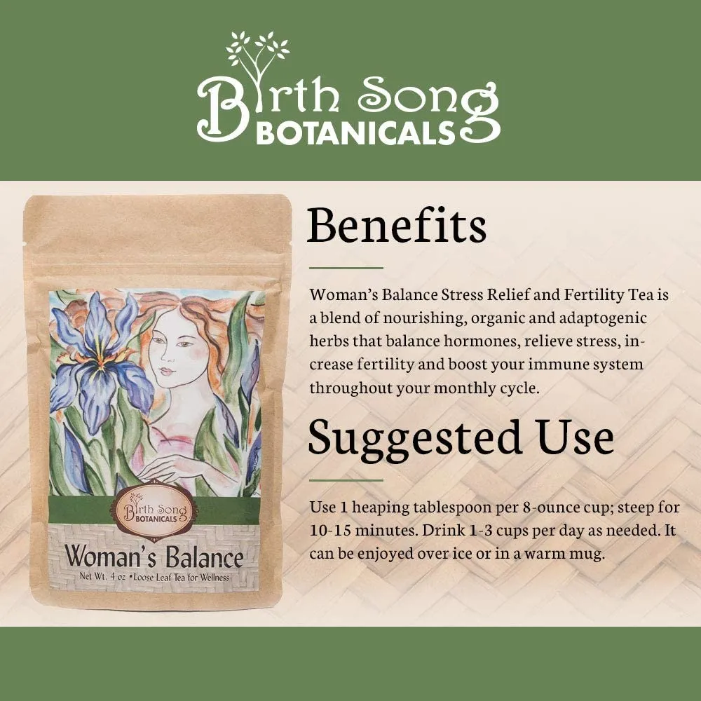 Woman's Balance Nourishing Herbal Tea To Support Hormone Harmony, Stress, PMS, Fertility, and a Healthy Immune System* with Ashwagandha Root 4 oz.