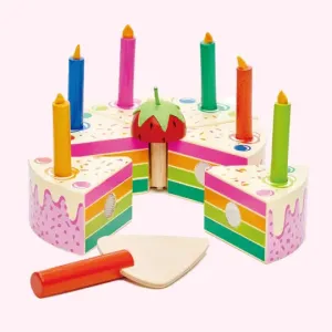 Wooden Rainbow Pretend Play Birthday Cake