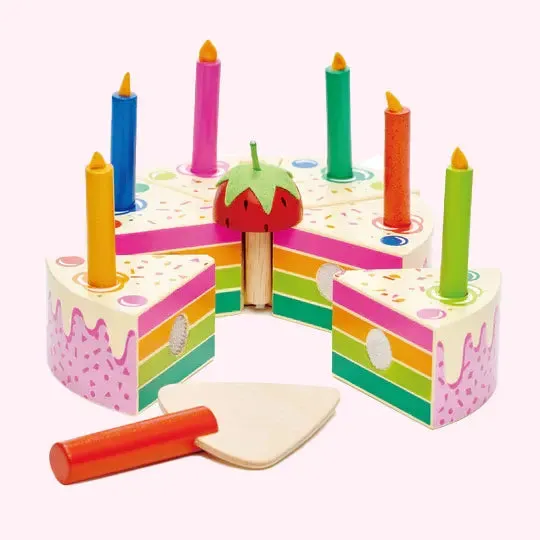 Wooden Rainbow Pretend Play Birthday Cake